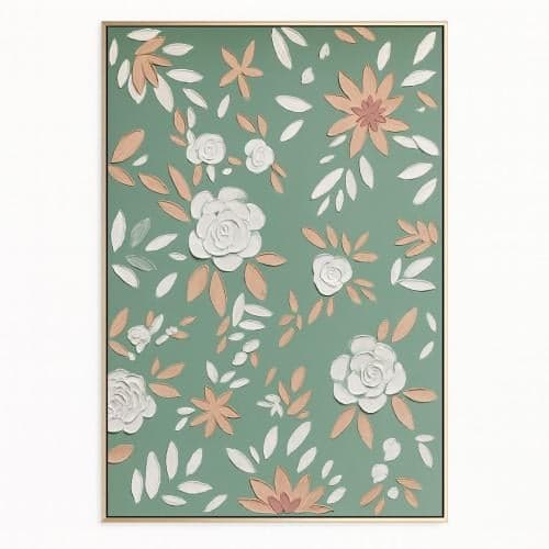 لوحة جدارية فنية بإطار ذهبي رفيع أنيق، تتميز بخلفية خضراء هادئة تعكس لمسة عصرية ناعمة. 153×102سم - 2