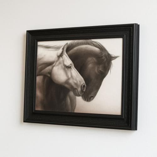 لوحة جدارية تجريدية بحصانين عصرية فاتح وداكن 60×45سم - 1